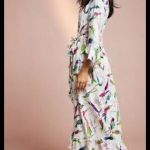 Anthropologie Aiden Robe Bird Print Maxi Dress